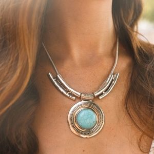 Turquoise Faux Stone Bullseye Western Boho New